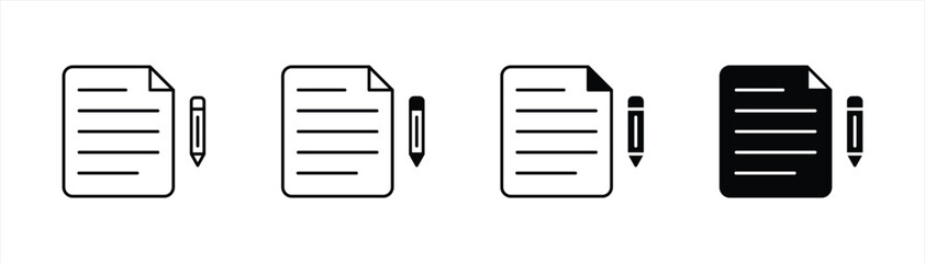 document icon set. paper line outline and filled, document with pen icon symbol sign. vector illustration - obrazy, fototapety, plakaty