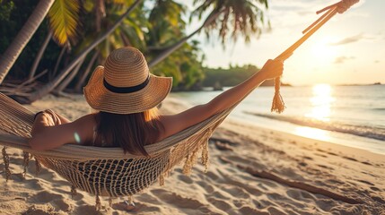 Relaxing on hammock at the beach