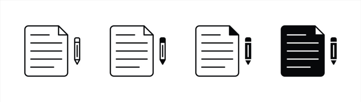 document icon set. paper line outline and filled, document with pen icon symbol sign. vector illustration