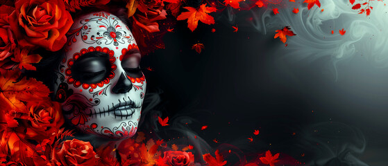 Festive banner for websites, postcards in honor of the day of death. national holiday in mexico