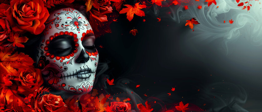 Festive banner for websites, postcards in honor of the day of death. national holiday in mexico