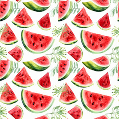 Watercolor Watermelon Slices Isolated, Aquarelle Water Melon, Creative Watercolor Fruit on White