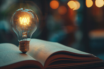 Light bulb pop up from the book as an idea of inspiration and innovation