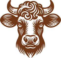 Cow Head portrait, set of stylized vector symbols, isolated on white background, Farm animal