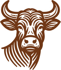 Cow Head portrait, set of stylized vector symbols, isolated on white background, Farm animal