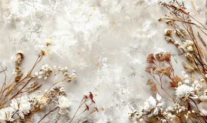 Dry flowers on pastel beige background. Boho style.