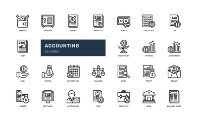 accounting economy finance business company money report detailed outline line icon set