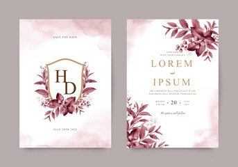 Elegant maroon foliage wedding invitation card