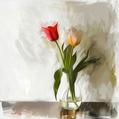 Tulip in the vase on the table white background