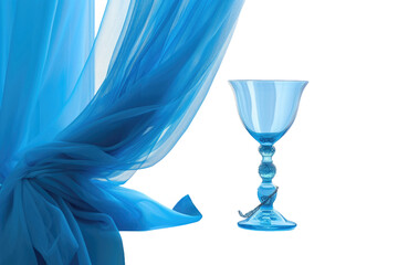 Elegant Blue Goblet Drapery Window on Transparent Background, PNG