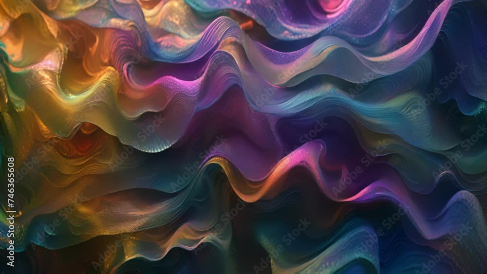 Poster a dreamlike landscape of iridescent threads undulating and merging in an enchanting display of shift