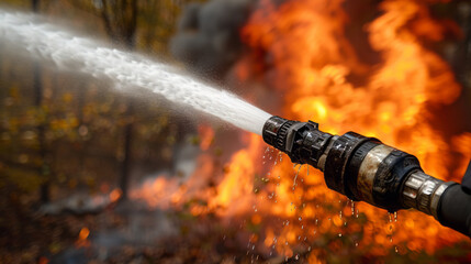 firemen using fire hose to extinguish a fire Inside burning building,generative ai