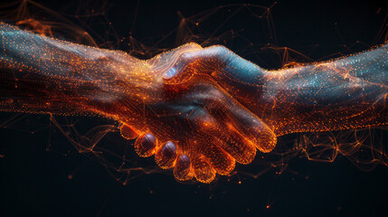 Handshake, Two wire-frame glowing hands, technology, business, trust concept,generative ai - obrazy, fototapety, plakaty