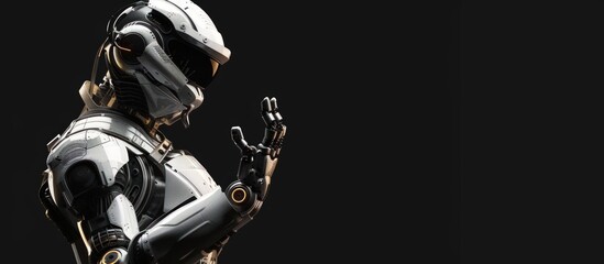 Humanoid robot hand on a black background. AI generated image