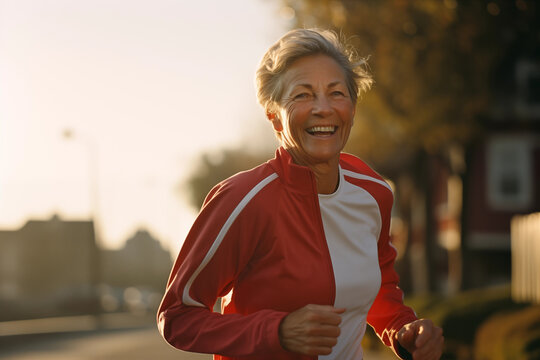 Senior woman going for run and living healthy lifestyle for longevity. Sports, running, active lifestyle. Elderly active people.
