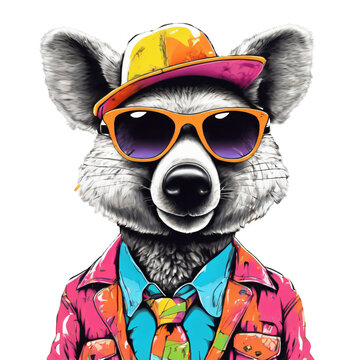 Cute koala wearing a hat and sunglasses t-shirt design