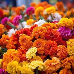 Marigold flowers for sale at the street market, Thailand.