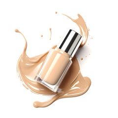 Realistic Liquid makeup foundation bottle micl up with cosmetic cream splash isolated on white background