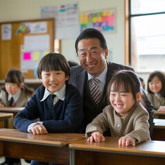 教室にいる日本の先生と生徒