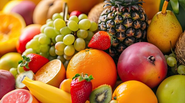 Fruit buffet icon. Sweetness, vitamins, freshness, taste, grapefruit, strawberry, blackberry, mango, raspberry, citrus, kiwi, raspberry. Generated by AI