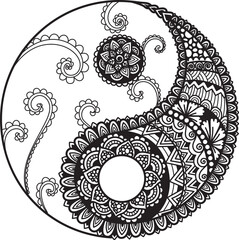 Mandala Yin yang symbol for engraving, printing, laser cut, paper cut or coloring page. Vector illustration