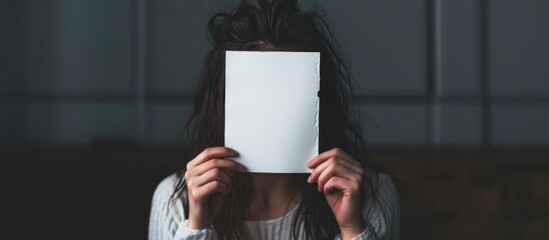 Person with empty paper conceals their face.