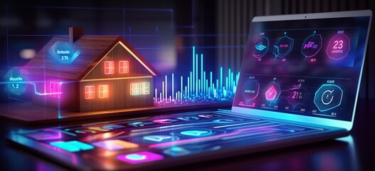 Fototapeta premium Smart Home Analytics on Laptop