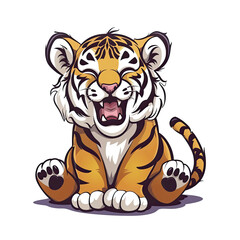 Baby Tiger Roaring Cartoon  , Isolated Transparent Background Images