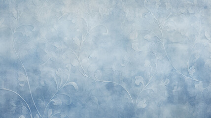 light blue soft pastel cool, delicate background with vintage floral wallpaper ornament on the wall copy space blank