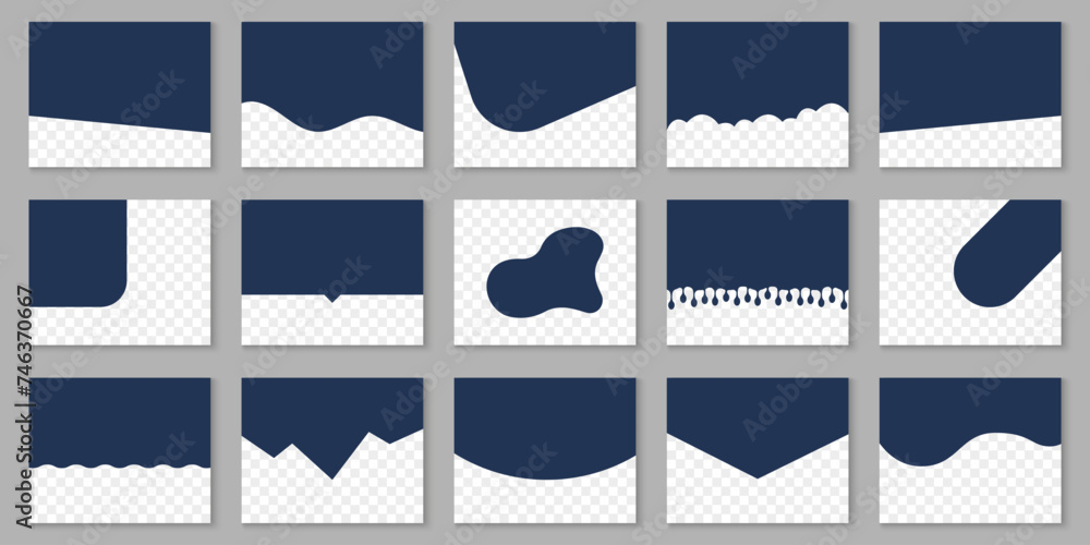 Poster divider shape for website top, design element for web page bottom set. separator collection for post