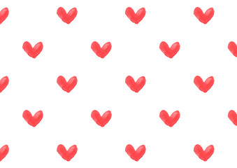 水彩の赤のハートマークが並んだ背景イラスト