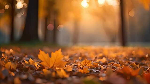 A single leaf lies motionless on the ground in a park, surrounded by grass and trees. The leaf is slowly drying out, its once vibrant color fading away