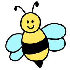 Kid drawing style of bee for animal, nature, garden, brand logo, icon, decorations, tree, plant, flowers, summer, picnic, stickers, tattoo, print, card, ad, cartoon character, comic, mascot, toy, doll