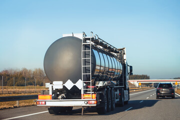 Oil and gas delivery truck on highway. It hauls fuel and lpg.