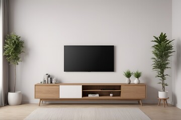mockup  wall tv decoration in living room and white wall - obrazy, fototapety, plakaty