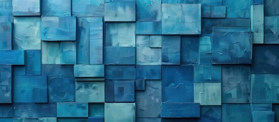 Blue wooden cubes texture abstract background. AI generated image