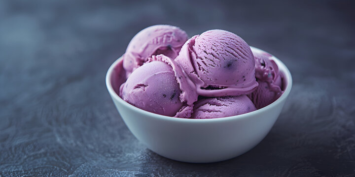 
Close-up of blueberry purple ice cream scoop. AI Generated
