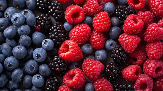 Scattering of berries icon. Raspberries, blueberries, blackberries, colorful, delicious, ripe, organic, summer fruits, fruit salad, healthy, harvest,. Generated by AI