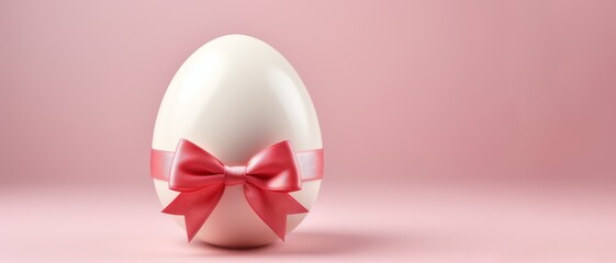 Easter egg with a bow on a light pink background