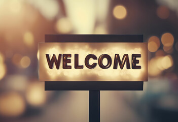 The word WELCOME written on a sign.