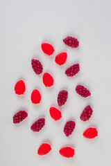 Fruit gummi candies assortment on white background 