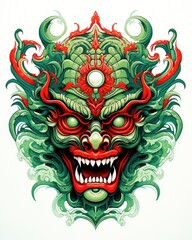 Ethnic mask of evil head in traditional ethnic oriental style.