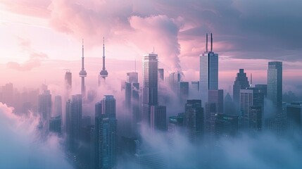 Abstract cityscape icon. Dramatic, majestic, urban landscape, skyline view, highrise structures, cityscape, architecture, metropolitan. Generated by AI