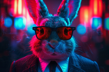illustration of serious bunny businessman wearing sunglasses and a classic suit - obrazy, fototapety, plakaty