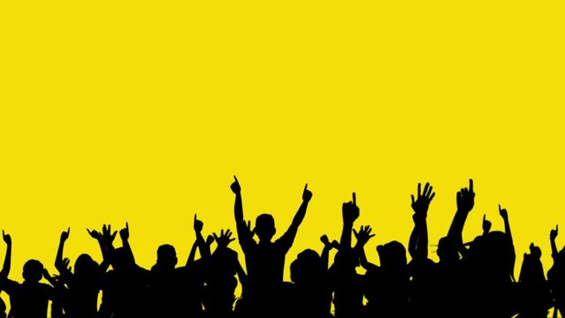 Crowd Silhouette Animation: Large Crowd of People Having Fun, Cheering, Clapping, and Celebrating at Sports Events, Concerts, Festivals, and Parties. Silhouette Over Green Screen.