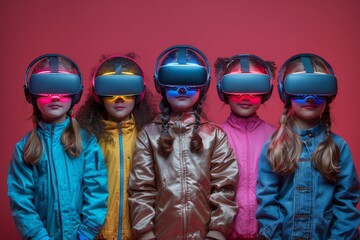 Group of Young Girls Wearing Virtual Glasses