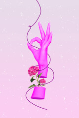 Vertical photo artwork graphics collage of hand gesture ok agreement approval zero symbol letter...