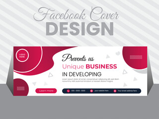 Professional business facebook cover page timeline web ad banner template with photo place modern layout white background and Vivid red shape and text design