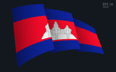 Waving Vector flag of Cambodia. National flag waving symbol. Banner design element.
