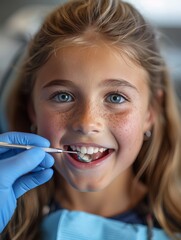 Young Girl Getting Teeth Brushed by Dentist